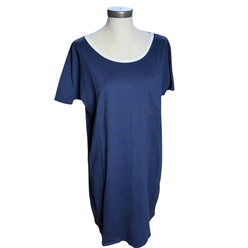 Victoria's Secret Country Vintage Navy Blue Ringer Cotton Sleep Shirt Dress L